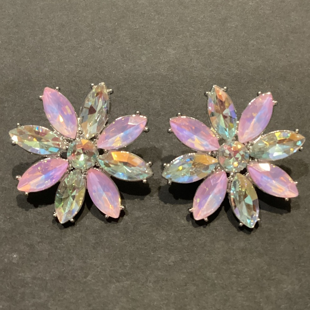 Paparazzi Pink Aurora Crystal Flower Stud Earrings